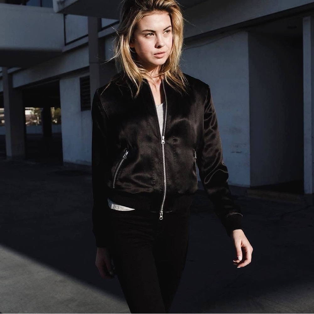 DSTLD Women's Black Silk Bomber Jacket